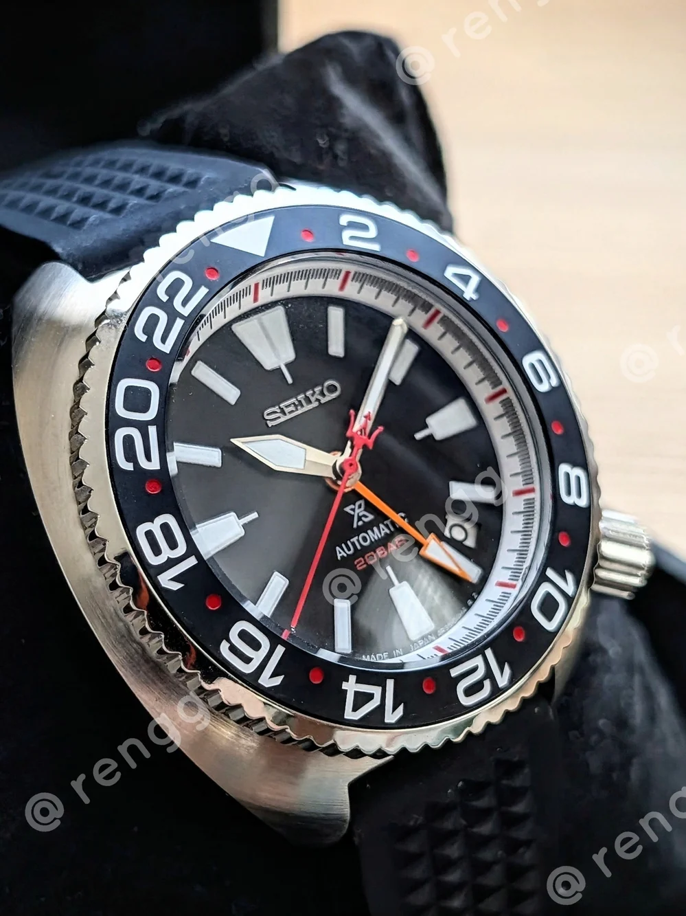 45mm Seiko Men's Black Automatic GMT Willard Diver Mod Watch 24jewels